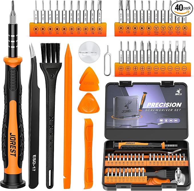 JOREST 40Pcs Small Precision Screwdriver Set with Torx Triwing Phillips, Mini Repair Tool Kit for Macbook, Computer, Laptop, PC, iPhone, PS5, Xbox, Switch, Glasses, Watch, Ring Doorbell, Electronics
