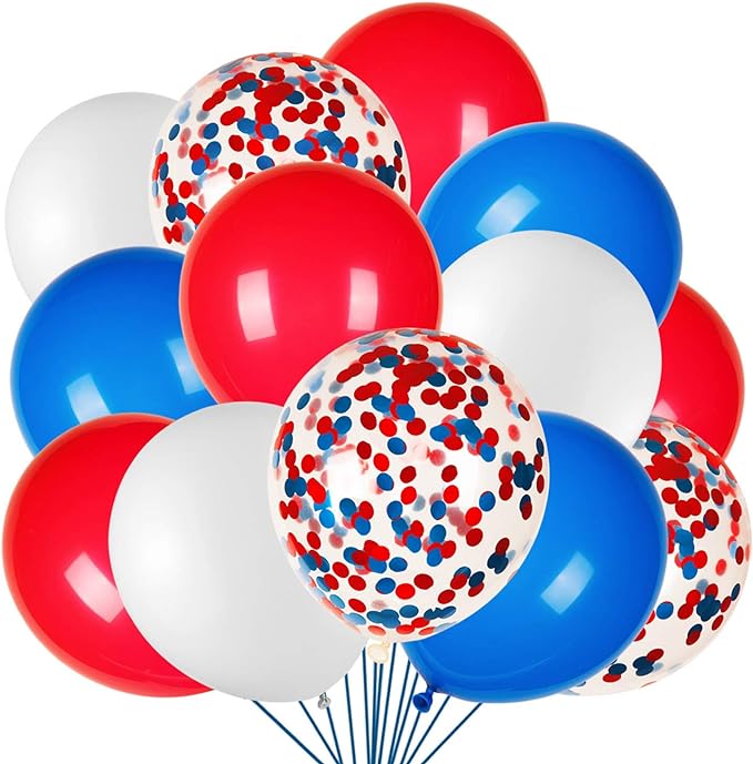 JOYYPOP 80 PCS Red White and Blue Balloons 12 Inch Patriotic Balloons with Confetti Balloons for 4th of July Decorations Independence Day 250 Anniversary Birthday Party Supplies