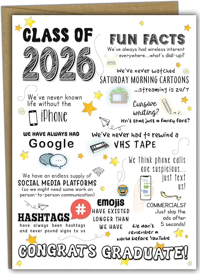 Katie Doodle 2026 Graduation Card - (Made in USA) - Funny High School Graduation Cards 2026, Class-of-2026 Cards (5x7 inch, Blank Inside) - Grad Gifts for Her, Him (Handmade) - Includes Envelope