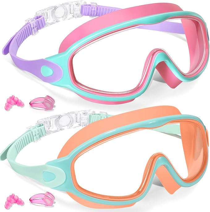 Keary 2 Pack Kids Swim Goggles for 3-15 UV Protection Anti-Fog Pool Water Swimming Goggles for Boys Girls Youth Toddler