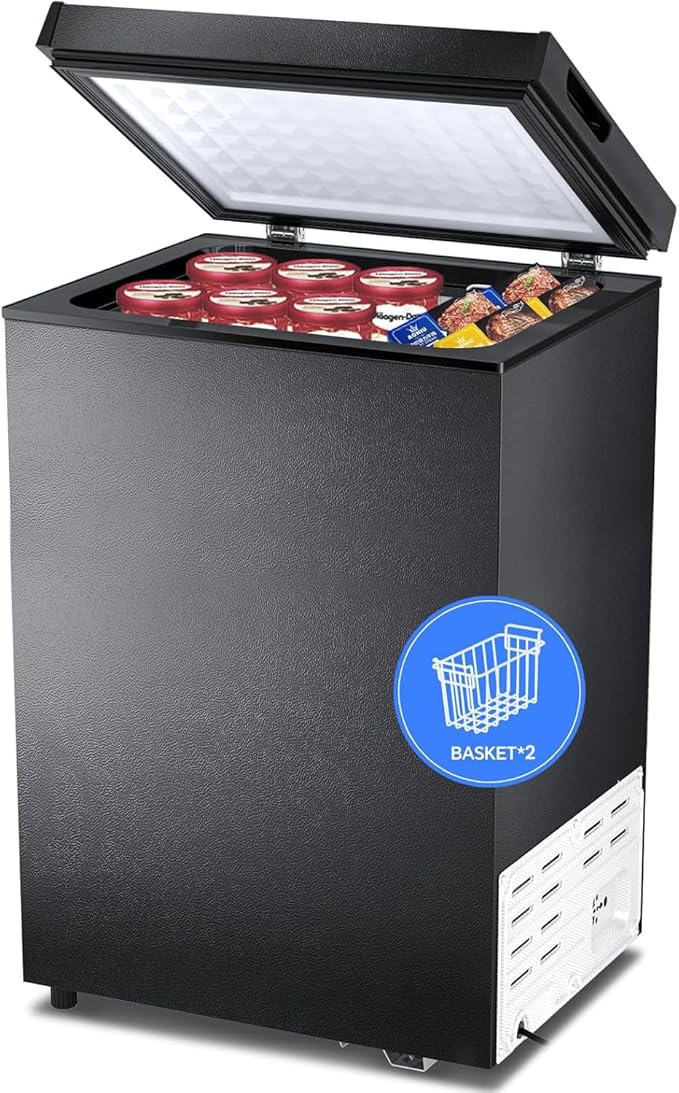 Kismile 2.8 Cubic Feet Chest Freezer with 2 Removable Basket Free Standing Top Open Door Compact Freezer with Adjustable Temperature for Home/Kitchen/Office/Bar