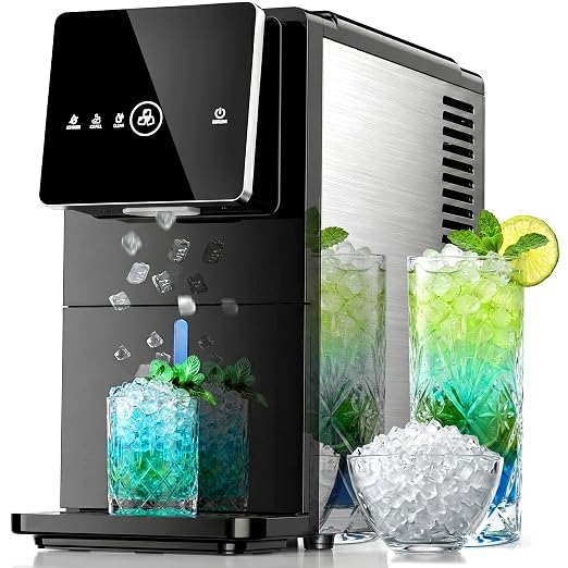 Kismile Nugget Ice Maker Countertop, 33LBS/24H Ice Machine with Soft Chewable Ice, One-Click, Self-Cleaning Function, Stainless Steel Ice Maker with Indicator Lights for Home/Kitchen(Black)