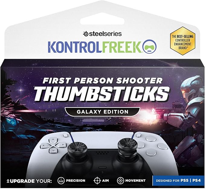 KontrolFreek FPS Freek Galaxy Black for PlayStation 4 (PS4) and PlayStation 5 (PS5) | Performance Thumbsticks | 1 High-Rise, 1 Mid-Rise | Black (Limited Edition)