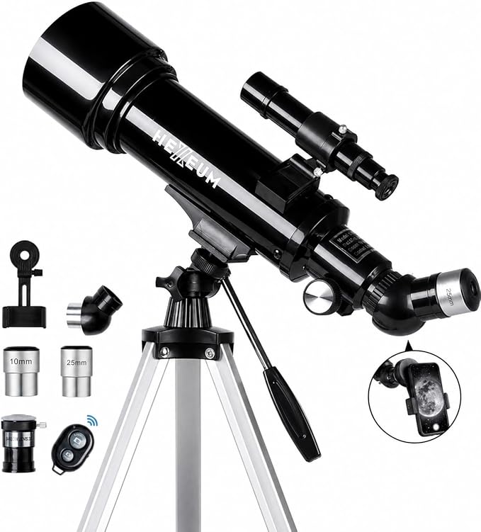 Koolpte Telescope 70mm Aperture 500mm - for Kids & Adults Astronomical Refracting Telescopes AZ Mount Fully Multi-Coated Optics, with Diagonal Mirror Phone Adapter, Carrying Bag, Wireless Remote Black