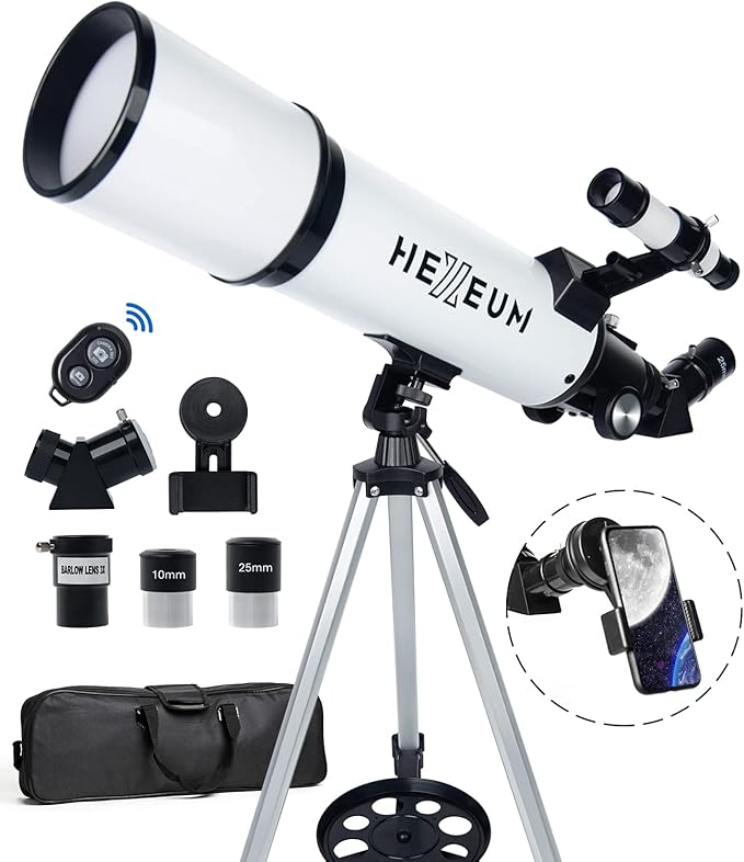 Koolpte Telescope 80mm Aperture 600mm - Astronomical Portable Refracting Telescope Fully Multi-coated High Transmission Coatings AZ Mount with Tripod Phone Adapter, Wireless Control, Carrying Bag.