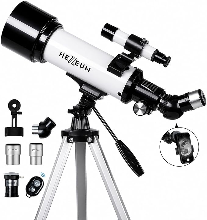 Koolpte Telescope for Kids & Adults - 70mm Aperture 500mm AZ Mount Fully Multi-Coated Optics Astronomical refracting Portable Telescopes, with Tripod Phone Adapter, Carrying Bag, Remote Control White