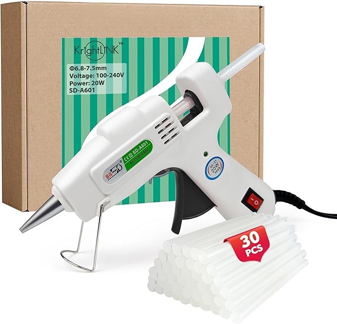 Krightlink Hot Glue Gun Kit with 30 Glue Sticks, Fast Preheating Hot Melt, High Temp for School Crafts DIY Arts and Quick Home Repairs (20w)