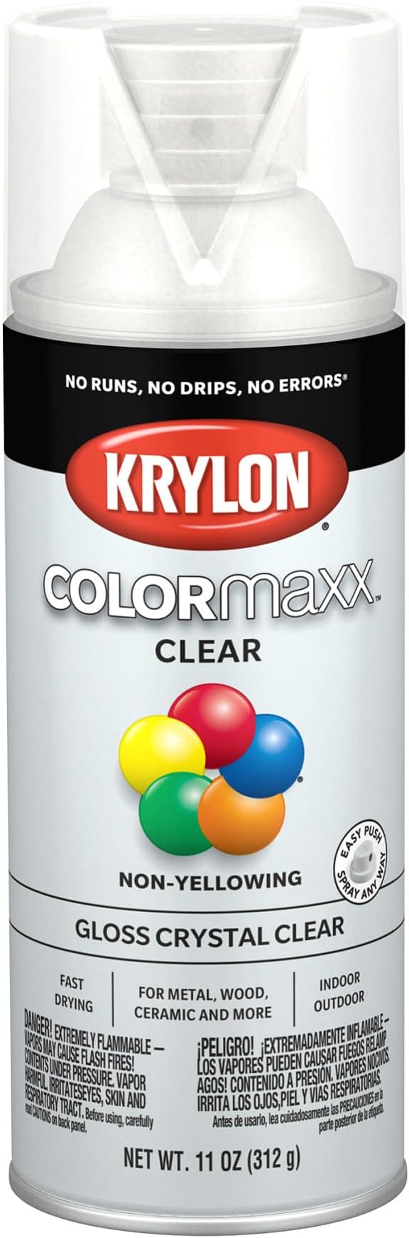 Krylon K05515007 COLORmaxx Acrylic Clear Finish for Indoor/Outdoor Use, Gloss Crystal Clear , 11 Ounce (Pack of 1)