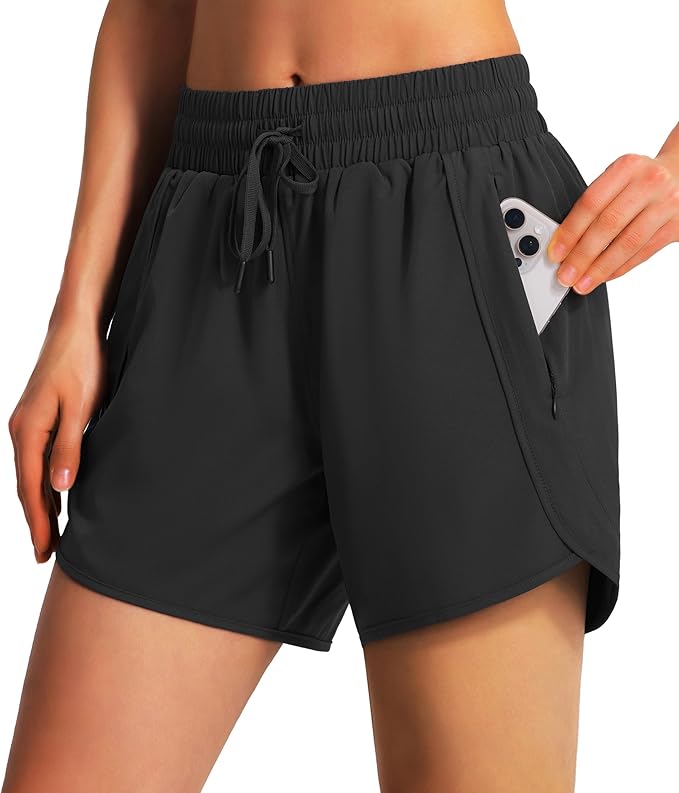 Ksmien Women's 5"/ 7" Athletic Running Shorts Quick Dry Lightweight Workout Gym Shorts with Zipper Pockets UPF 50+
