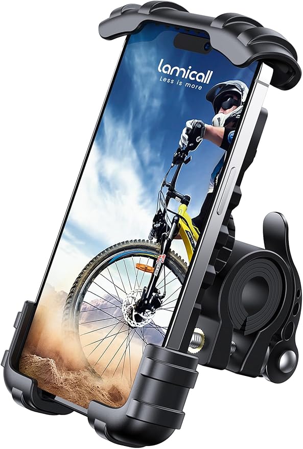 Lamicall Bike Phone Holder, Motorcycle Mount - Motorcycle Phone Holder, Handlebar Cell Phone Clamp, E-Bike Scooter Phone Clip for iPhone 17 Air Pro Max, 16 15 Plus, S20, 4.7 to 6.8" Smartphones