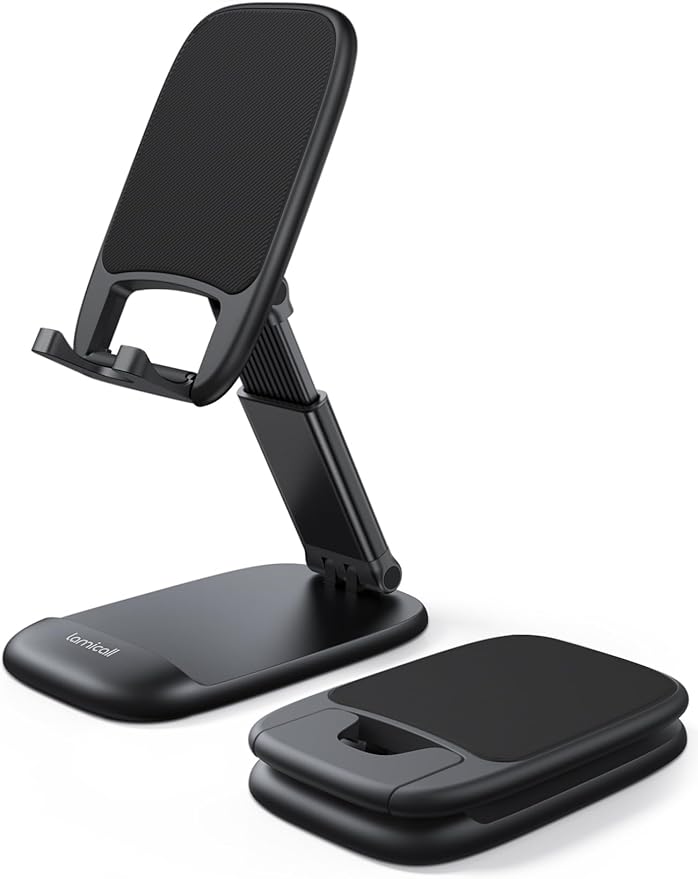 Lamicall Cell Phone Stand for Desk - [Height Adjustable] Foldable Mobile Phone Holder, Portable Stand for iPhone 17 16 15 14 13 12 11 Pro Max Plus Air, Galaxy S25, Office Gift, Telephone Accessories