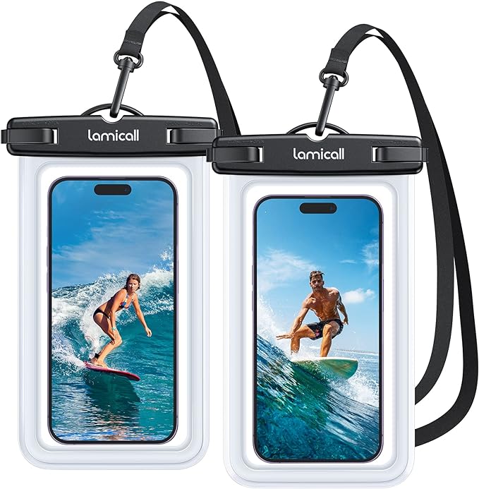 Lamicall Waterproof Phone Pouch Case - [2 Pack] IPX8 Beach & Cruise Essentials, Touch Screen, Easy Lock, Cell Phone Dry Bag for iPhone 17 16 15 14 13 12 11 Pro Max Plus, Galaxy S25, fit 7" with Case