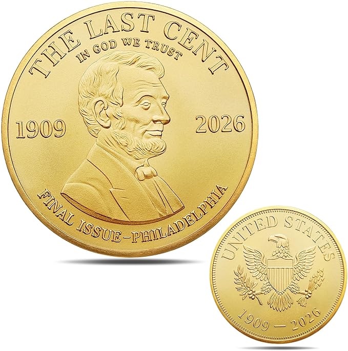 Last Penny 2026 Commemorative Coin, End of an Era Lincoln Cent 1909–2026, Final Cent Tribute Coin, Rare 2025–2026 Penny Collectible, American Eagle Patriotic Challenge Coin Gift for Collectors