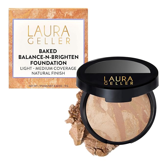 LAURA GELLER NEW YORK Award-Winning Baked Balance-n-Brighten Color Correcting Powder Foundation – Handmade in Italy – Buildable Coverage, Matte Finish – For Mature & Sensitive Skin – 03 Light