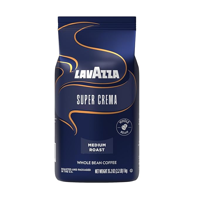Lavazza Super Crema Whole Bean Coffee, Medium Espresso Roast, Arabica and Robusta Blend, 2.2 lb Bag, Package May Vary (Pack of 1)