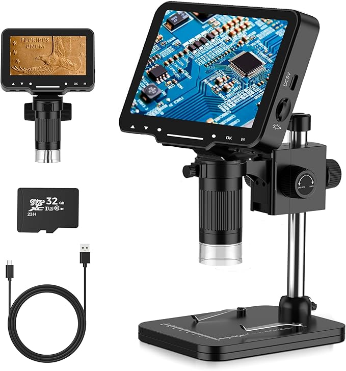 LCD Digital Microscope,4.3 Inch 1080P 10 Megapixels,10MP Camera Video Recorder with HD Screen,1-1000X Magnification Zoom Wireless USB Stereo Microscope Camera,