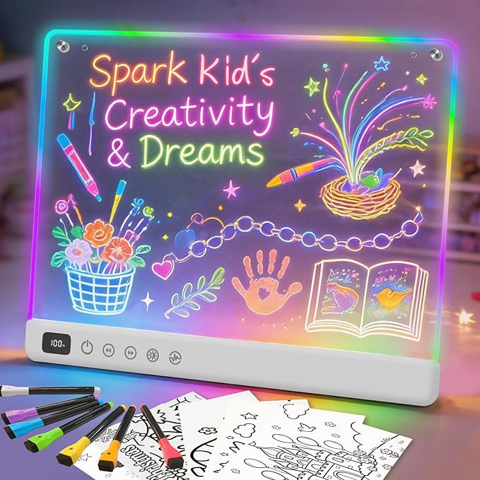Led Drawing Board with 13 Light Effects, 16" Rechargeable Glow Doodle LED Note Board with Colors, Neon Light Up Drawing Tablet Gifts for Kids for Easter Birthday Christmas Gift Ideas