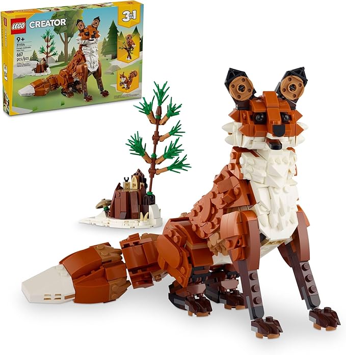 LEGO Creator 3 in 1 Forest Animals Red Fox Toys - Building Toys for Kids, Boys & Girls, Ages 9+ - W/ 3 Building Options into Fox, Owl, or Squirrel - Gift for Birthdays - 31154