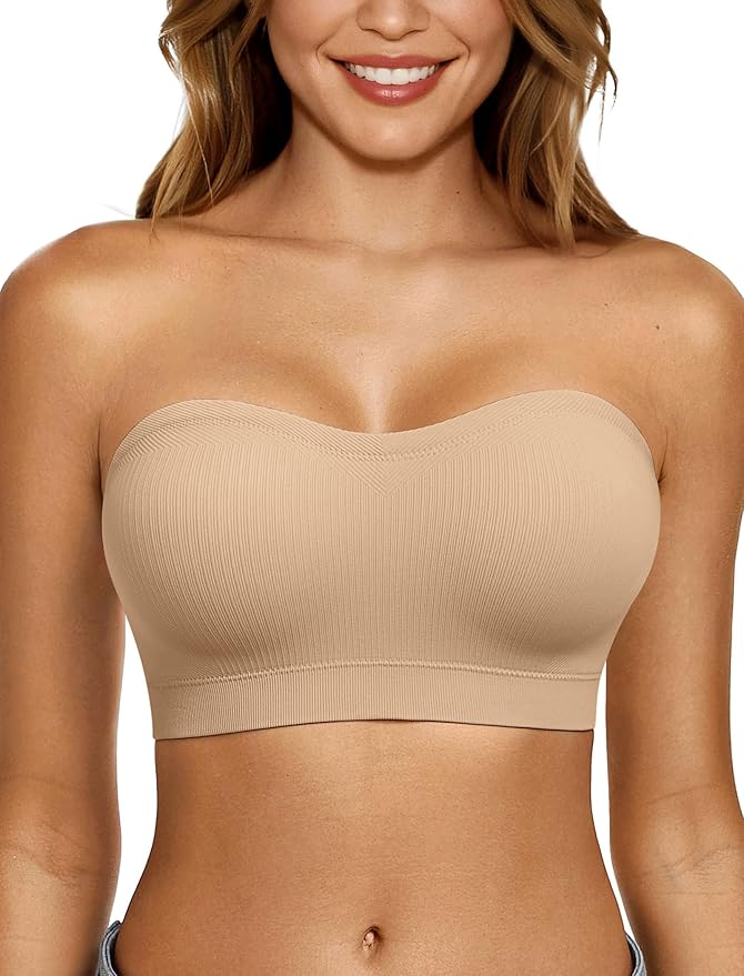 LetsJoli Push Up Strapless Bras for Women Supportive Bandeau Bra Non Slip Wireless No Underwire Padded Tube Bra