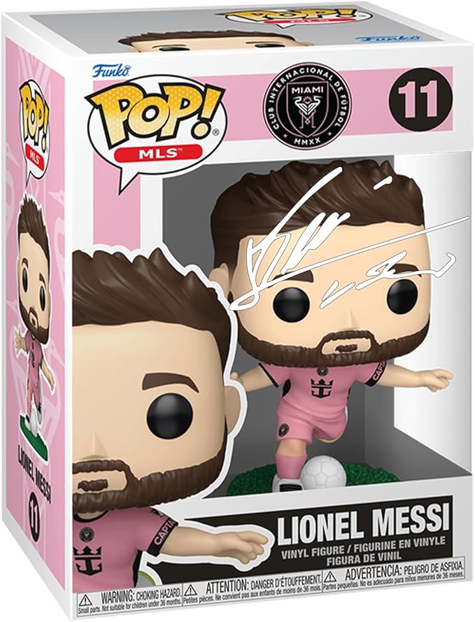 Lionel Messi #11 Pink Uniform Inter Miami CF Facsimile Signed Reprint Laser Autographed Funko POP! Soccer Figurine with Protector Case