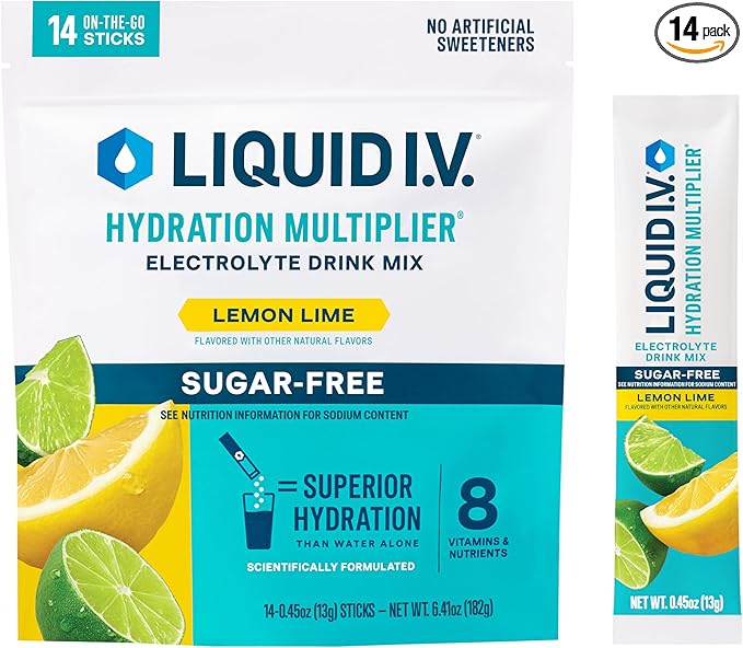Liquid I.V. Hydration Multiplier Sugar-Free - Lemon Lime | Electrolyte Powder Drink Mix | 1 Pack (14 Servings)