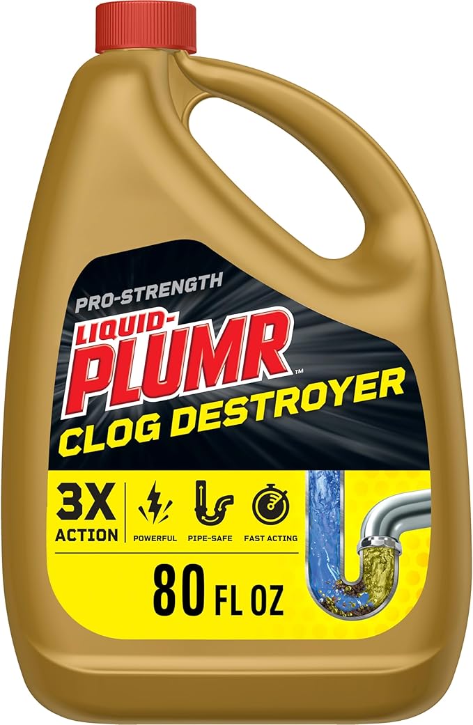 Liquid-Plumr Pro-Strength Full Clog Destroyer, Bathroom & Kitchen Sinks, Shower and Tub Drain, Safe for Pipes, Liquid Drain Cleaner, 80 Fluid Ounces