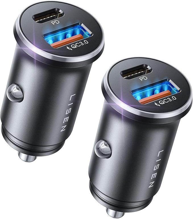 LISEN Car Charger USB C, 69W Cigarette Lighter USB Charger Adapter, Car Accessories Gifts for Men, Mini USBC Cars Fast Charging Adapter USBC Type C 12V Plug Outlet, for iPhone 17 Pro Max 16 15 14 13