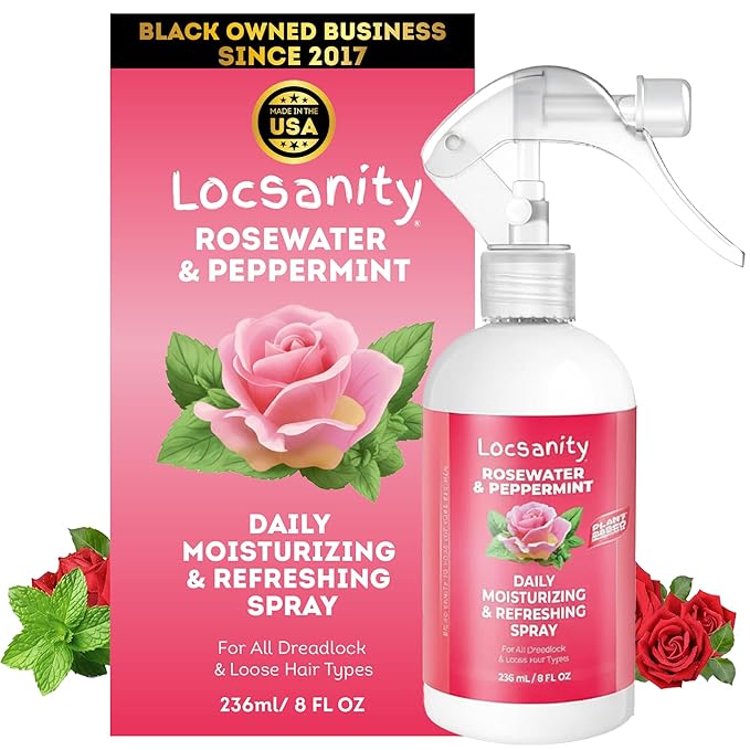 Loc Spray - Locsanity Daily Moisturizing Rosewater & Peppermint Spray for Locs, Dreadlocks - Lightweight Frizz Control Hair & Scalp Moisturizer - Natural Loc Care (8 fl oz)