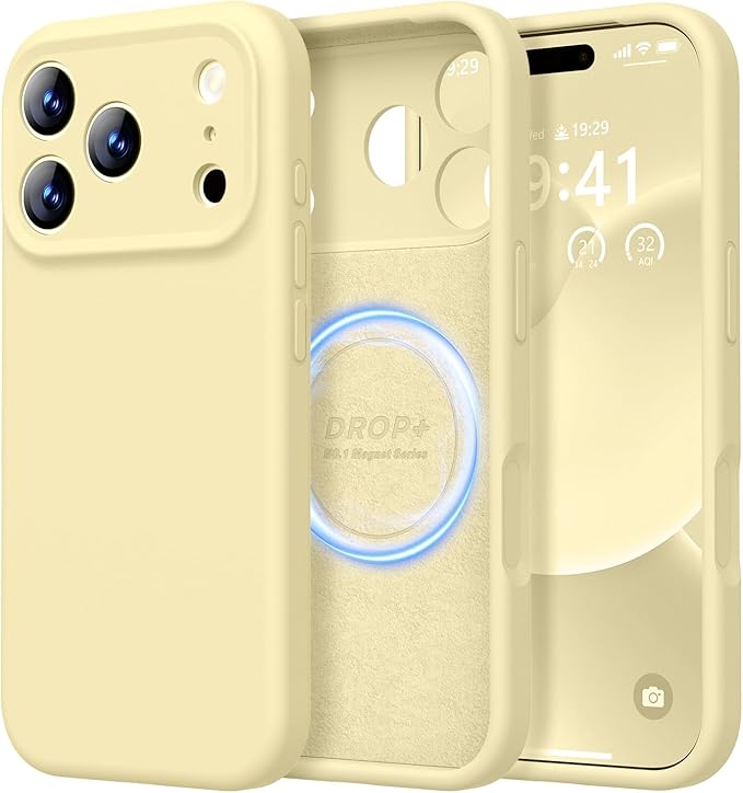 LOVE 3000 Designed for iPhone 17 Pro Case, Premium Silicone [Compatible with Magsafe][Soft Anti-Scratch Microfiber Lining] Shockproof Protective Phone Case for Men Women 6.3", Creamy Yellow