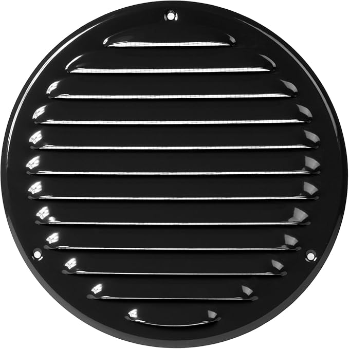 LuftVents 5 Inch Black Round Metal HVAC Vent Grille – Galvanized Steel Louvered Soffit & Wall Vent Cover with Mesh Screen – Weather-Resistant Indoor & Outdoor Air Vent