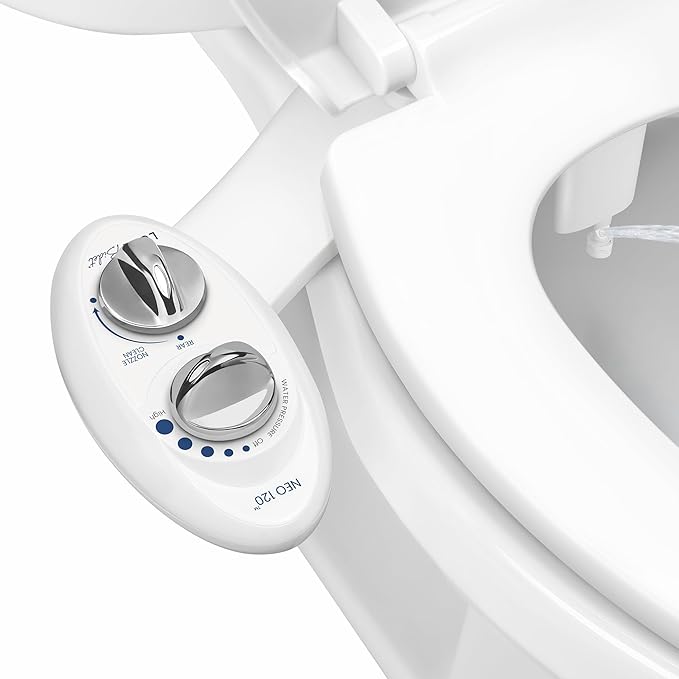 LUXE Bidet NEO 120 - Single Nozzle, Self-Cleaning, Non-Electric Bidet Attachment for Toilet Seat, Adjustable Water Pressure, Rear Wash (White)