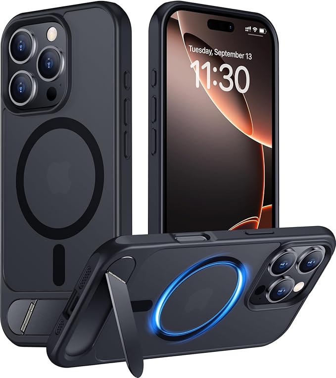 Magnetic Compatible with iPhone 16 Pro Max Case, [Built-in Invisible Kickstand][Compatible with MagSafe] [Military Grade Shockproof] Slim Translucent Matte Phone Case for iPhone 16 Pro Max 6.9"