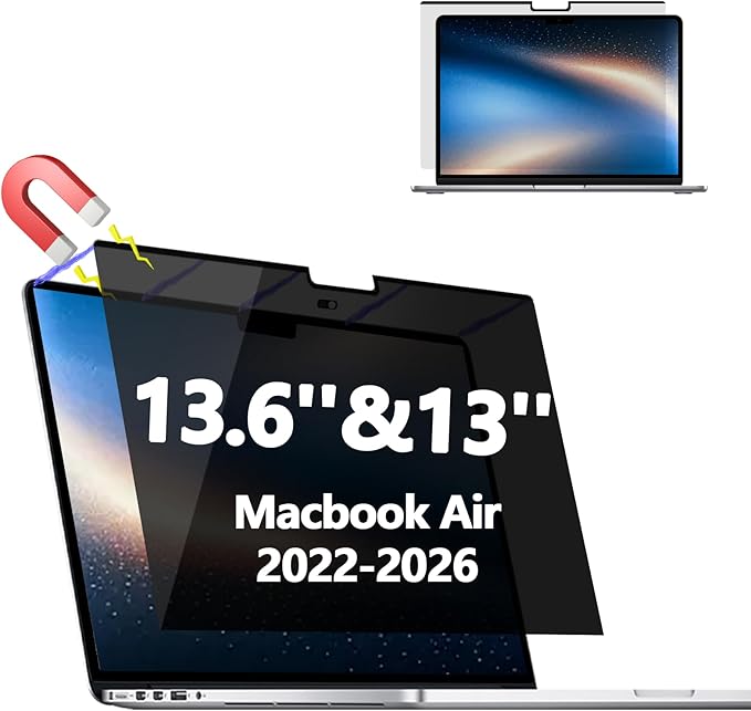 Magnetic Privacy Screen Protector for MacBook Air 13.6/13 Inch (2022-2026) | M2/M3/M4/M5; Anti Blue Light and Glare,Removable Matte Laptop Privacy Filter Shield and Protector with MacBook Air 13.6 Inch