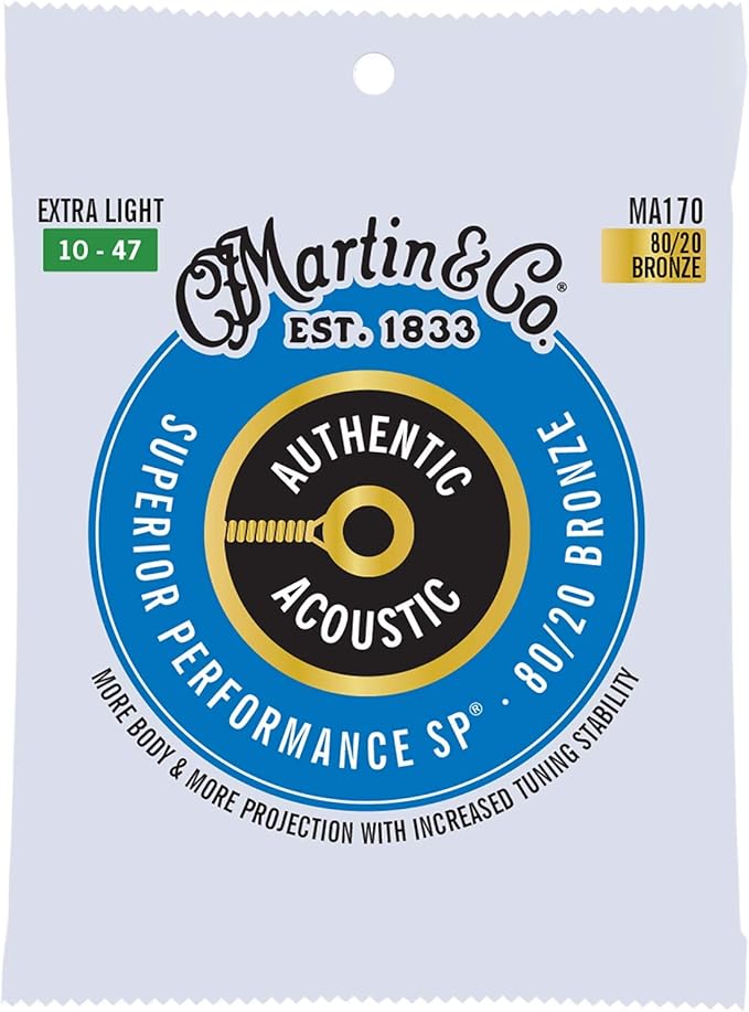 Martin Authentic Acoustic Guitar Strings, Superior Performance Extra Light 10-47, 80/20 Bronze