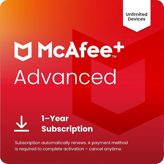 McAfee+ Advanced Unlimited Devices | AntiVirus Software 2026 for Windows PC & Mac, AI Scam Detection, VPN, Data Removal, ID Monitoring |1-Year Subscription with Auto-Renewal | Download