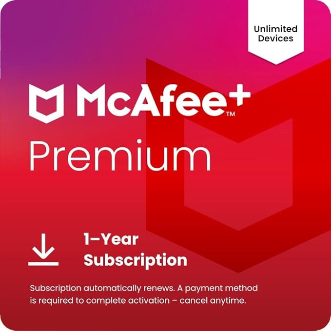 McAfee+ Premium Unlimited Devices | AntiVirus Software 2026 for Windows PC & Mac, AI Scam Detection, VPN, Data Removal, Identity Monitoring |1-Year Subscription with Auto-Renewal | Download