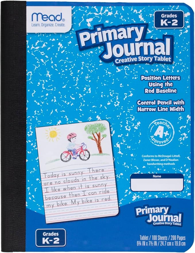 Mead Primary Journal Creative Story Tablet Composition Notebook, 7.5" x 9.75", Grades K-2, 100 Sheets, Blue (09554)