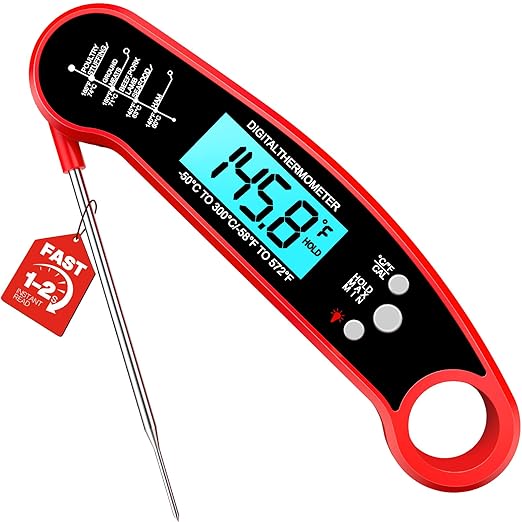 Meat Thermometer Digital – Instant Read Food Thermometer for Grilling, BBQ, Air Fryer, Smoker, Candy Making, Kitchen Gadgets, BBQ Essentials, Gift for Fathers Day, Dad Men Husband Him, Red