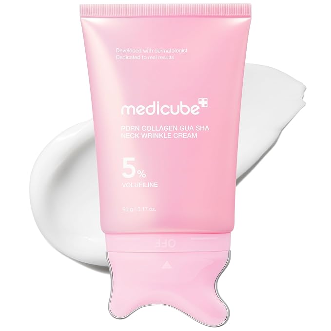 medicube PDRN Collagen Gua Sha Neck Wrinkle Cream | Built-In Gua Sha Massager with Volufiline 5% | Firming, Contour Care for the Look of Fine Lines, Jawline, Neck, Décolleté | Korean Skincare, 3.17 oz