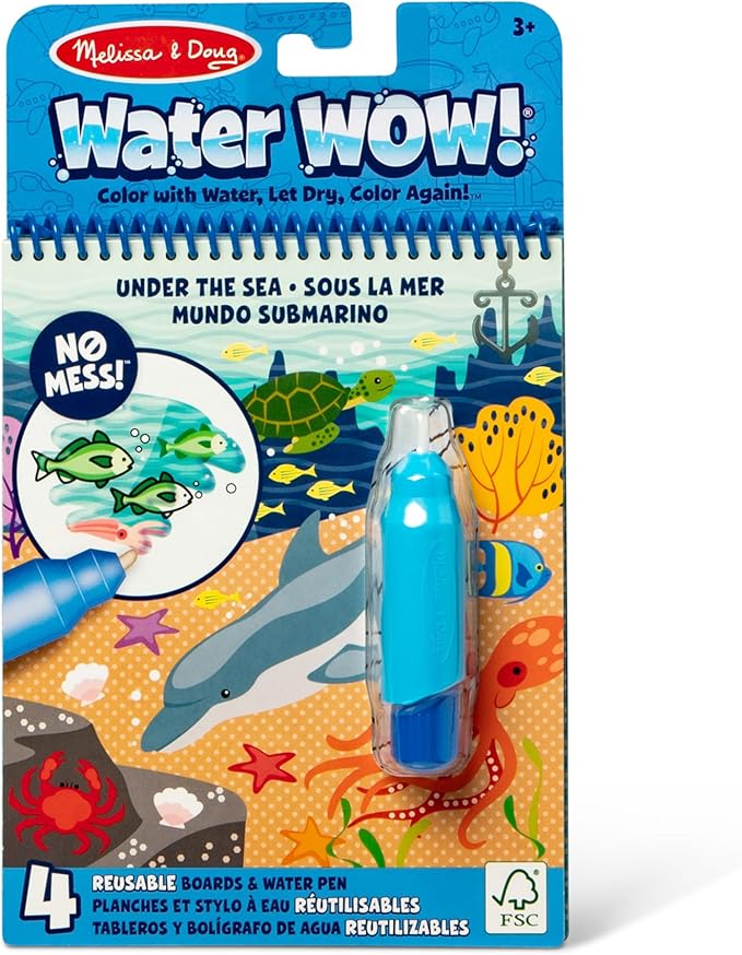 Melissa & Doug On The Go Water Wow! Mess Free Coloring Book, Reusable Water-Reveal Activity Pad, Under The Sea, Travel Toys, Party Favors, for Toddlers & Kids Ages 3+ - FSC Certified