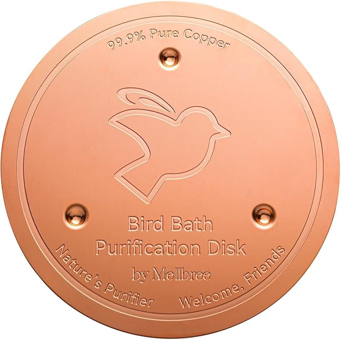 Mellbree Bird Bath Copper Disc, 0.6mm Reinforced 99.99% Pure Copper Cleaning Disk for Physical Safe Clean Water All-Season, Universal Fit for Outdoor Birdbaths, Bowl, Bird Bath Solar