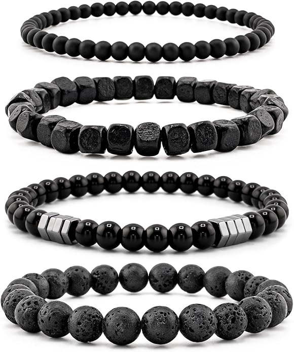 Men’s Hematite Bracelet Set Boho Multi - Tiger Eye/Matte Agate/Lava Rock Gifts for Birthday/Anniversary/Christmas