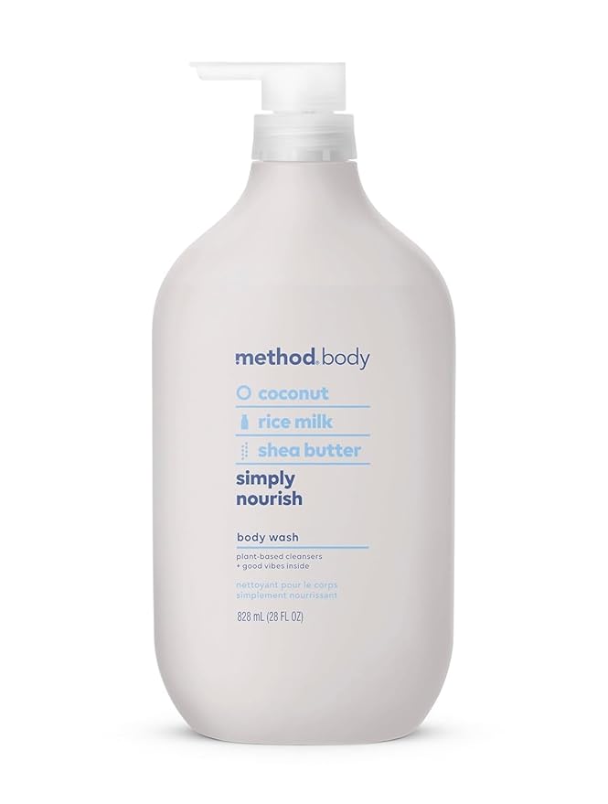 method Body Wash, Simply Nourish - Leaves Skin Feeling Soft & Moisturized, Made Without Parabens, Notes of Coconut, Rice Milk & Shea Butter, 28 Fl Oz