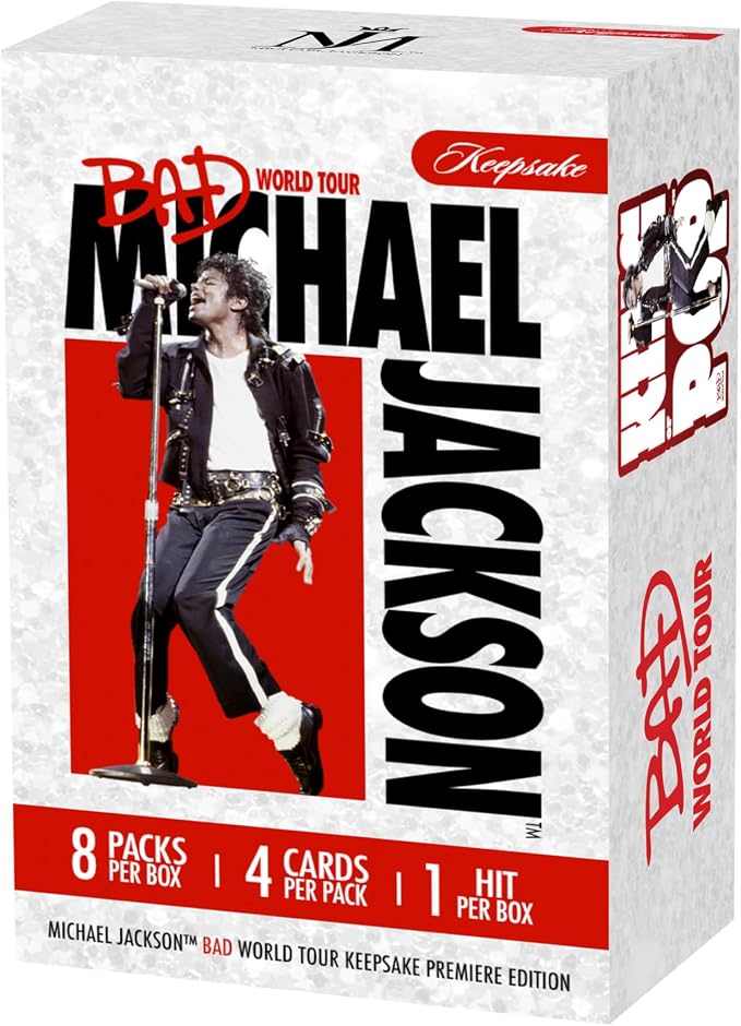 Michael Jackson Bad World Tour Keepsake Premiere Blaster Box: 8 Packs, Authentic Tour-Worn Glove Relics, 300-Plus Card Set, Chase Rare 1/1 Cut Signature and Numbered Parallels