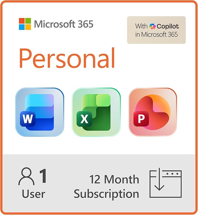Microsoft 365 Personal | 12-Month Subscription | 1 Person | Premium Office Apps: Word, Excel, PowerPoint and more | 1TB Cloud Storage | Windows Laptop or MacBook Instant Download | Activation Required