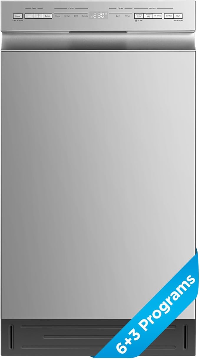 Midea 18 Inch Built-in Dishwasher, Slim Space-Saving Design with 8 Place Settings, 6 Washing Programs & Stainless Steel Tub, Energy Star Certified Dishwasher with Heated Dry & High Temp Wash, Silver