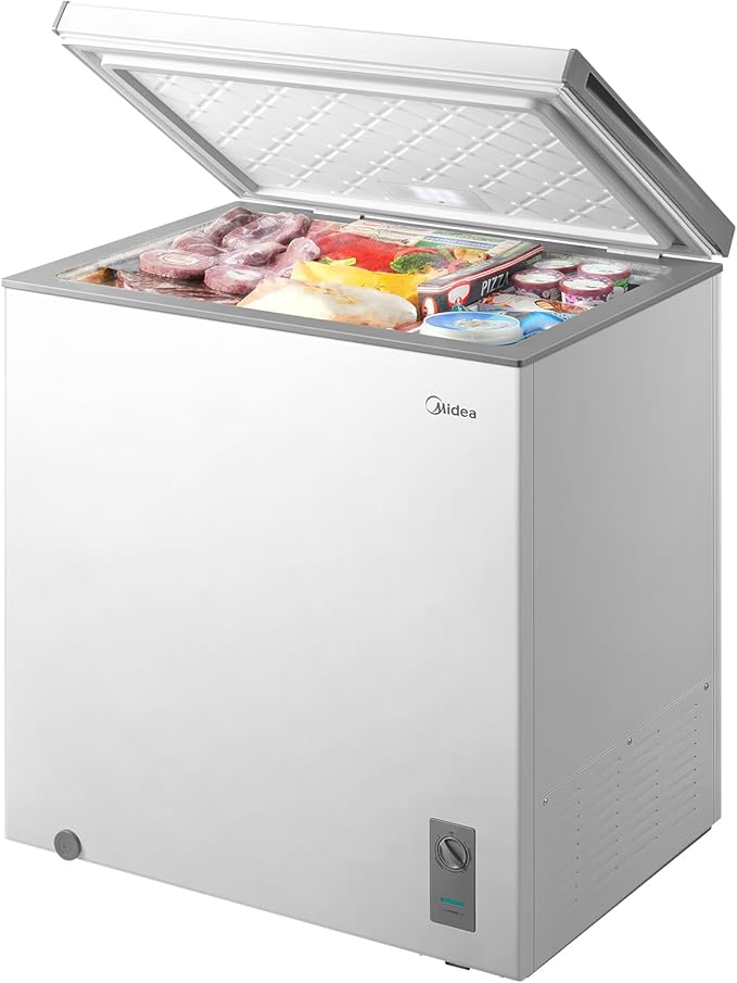 Midea MERC07C4BAWW Chest Freezer, 7.0 Cubic Feet Freezer With Removable Basket, Interior LED Light, Adjustable Temperature, For Kitchen Apartment Office, White