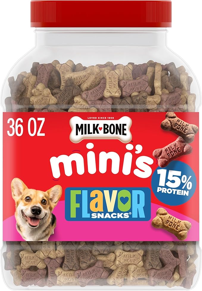 Milk-Bone Flavor Snacks Mini’s Dog Biscuits, Flavored Crunchy Dog Treats, 36 Oz. Canister
