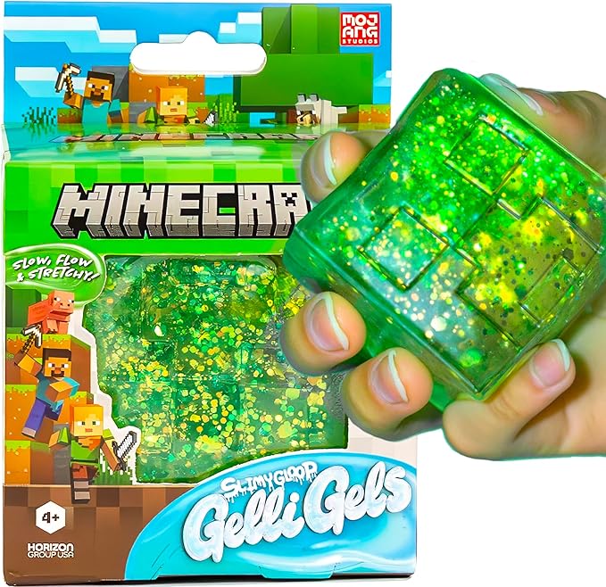 Minecraft SLIMYGLOOP® Gelli Gels Creeper, Green Slow-Flow Glitter Squishy Sensory Toy, Squeeze Stress Toy for Kids & Teens, Satisfying Sugar Squish Fidget