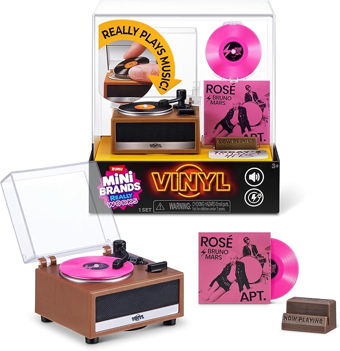 Mini Brands Really Works Vinyl Playset Series 1 by ZURU – Functional Mini Vinyl Record Player with Actual Music Playback, Includes Record & Stand, Collectible Toy for Kids, Gen Z & Adults